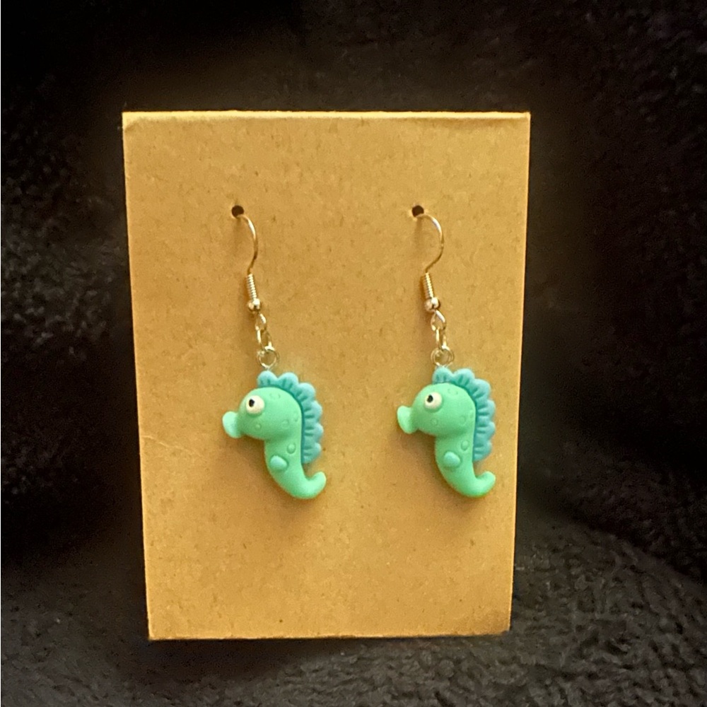 Cute Teal Seahorse Kids Earrings - Teal Kids Accessories